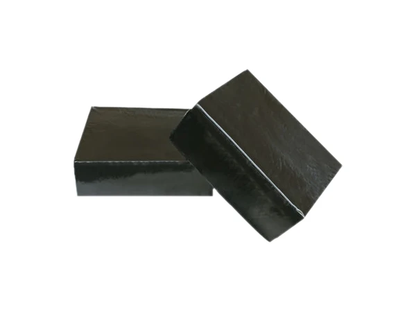 Two pieces of black block shape butyl sealant, and one side of black butyl sealant is put on the other butyl sealant.