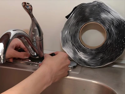 A faucet and a sink are connected with butyl windshield sealant