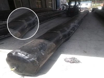 A slanted reducer rubber inflated culvert balloon placed on the warehouse floor