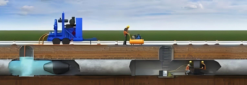 Variable diameter pipeline sealing airbag used in pipeline maintenance work.